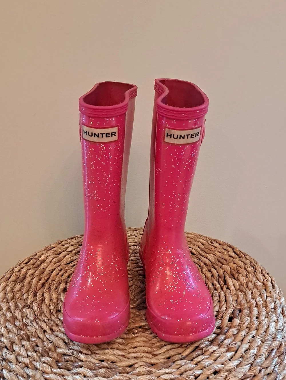 Hunter Youth Girls Wellie Rain/Outdoor Pink Glitter Tall Preppy Tall Boots 1